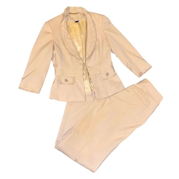 White House Black Market Pants - WHITE House Black Market Beige Legacy Pant Suit Ruffle Jacket